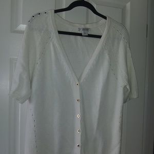 ST.JOHN SPORT WHITE COTTON KNIT CARDIGAN